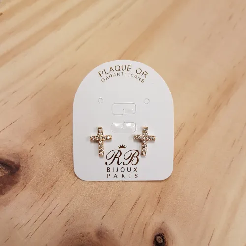 Boucles d'oreilles Croix et brillants - Plaqué Or (3µ)