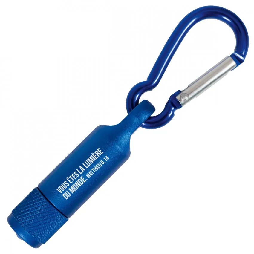 Mini lampe de poche bleue avec mousqueton