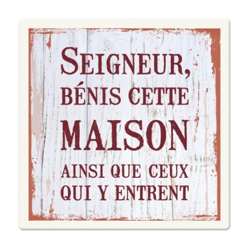 Céramique vintage "Seigneur bénis cette maison" - 10 x 10 cm