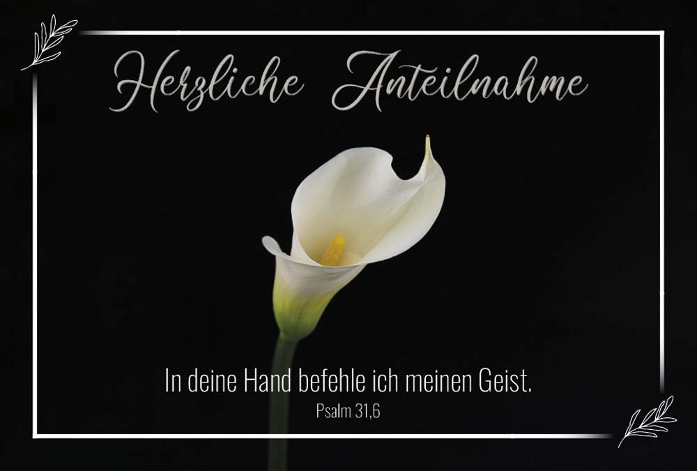 Doppelkarte Trauer Calla In deine Hand