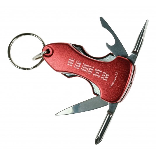 Porte-clé multi outils avec LED Rouge ou Noir - "Que ton travail sois béni." Deutéronome 2.7
