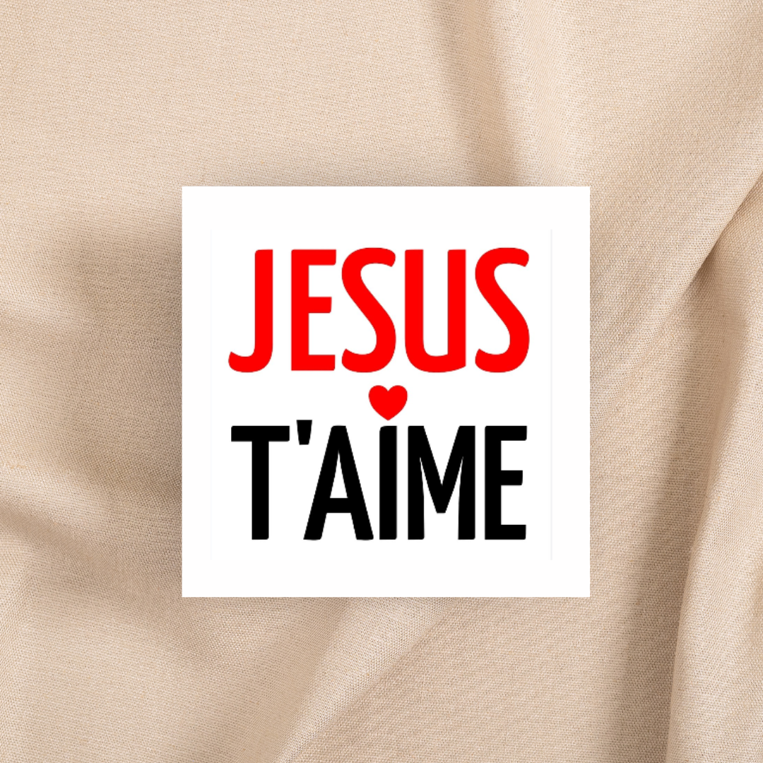 Autocollant "Jésus t'aime Jean3.16/Jean14.6" rectangle 15cm La