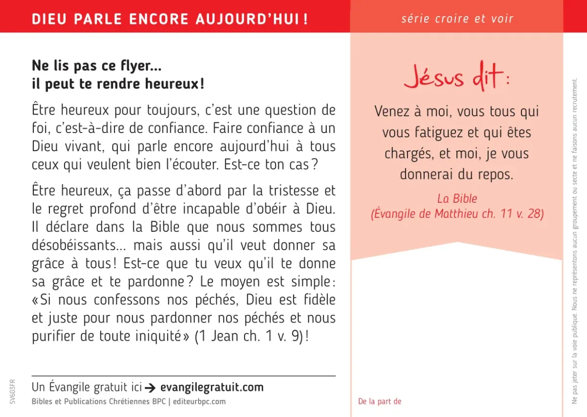 Ne lis pas ce flyer / Il peut te rendre heureux - Uniquement par 100 ex. [série Croire et Voir]